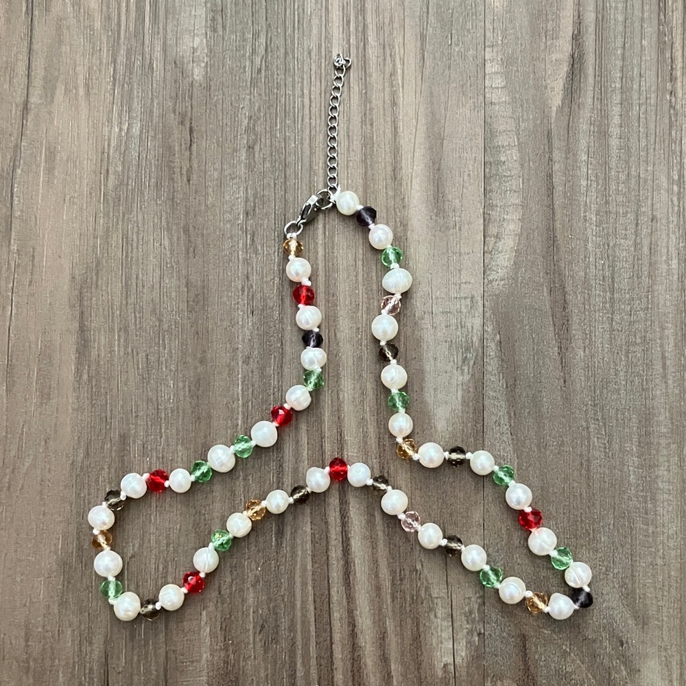 White fresh water pearl and multicolor beads Necklace